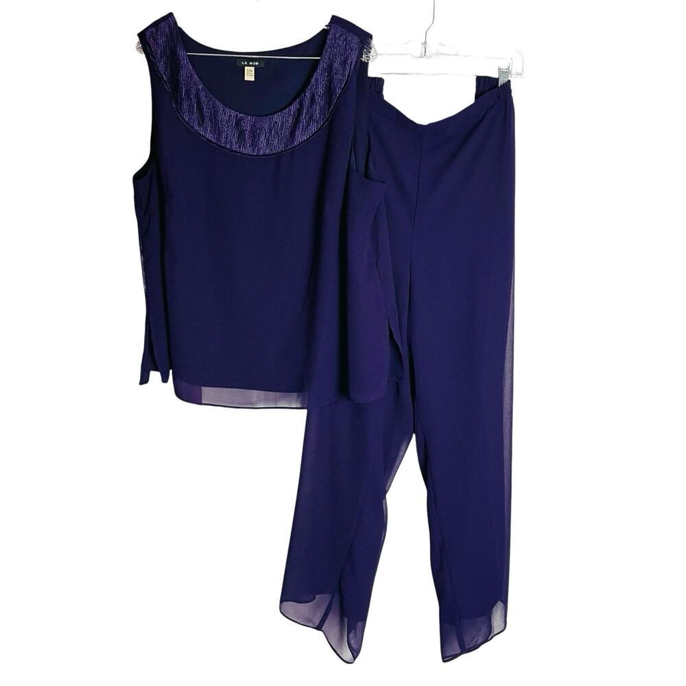 Le Bos‎ Formal Pant Suit 2 Piece Set Womens 22W Eggplant Purple Sleeveless Flowy